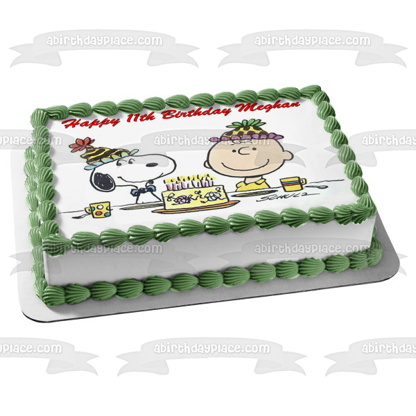 Peanuts Feliz cumpleaños Charlie Brown Snoopy pastel y sombreros de fiesta adorno comestible para pastel imagen ABPID08067 