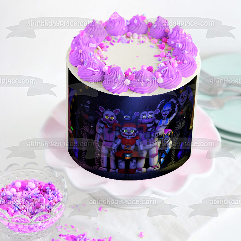 Five Nights at Freddy's Sister Location Ennard Circus Baby Funtime Foxy Ballora Funtime Freddy and Funtime Lolbit Edible Cake Topper Image ABPID08194