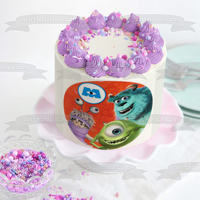 Imagen comestible para decoración de tarta de Monsters Inc Sully Boo y Mike Kwazowski ABPID08077 