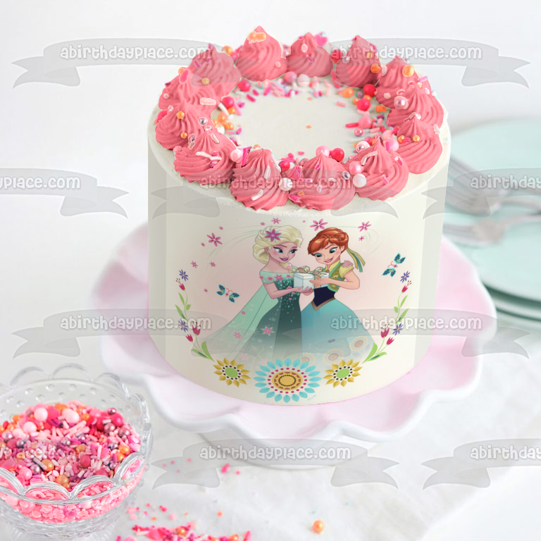 Adorno comestible para tarta con flores y mariposas de Anna Elsa de Frozen, imagen ABPID08227 