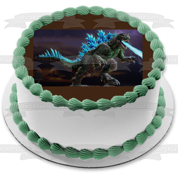 Imagen comestible para decoración de tarta con diseño de Godzilla azul respirando hielo, ABPID08096 