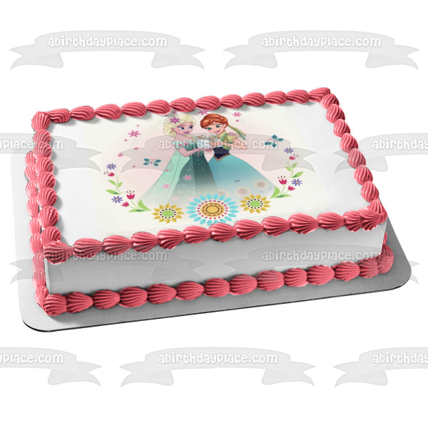 Adorno comestible para tarta con flores y mariposas de Anna Elsa de Frozen, imagen ABPID08227 