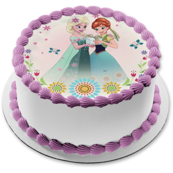 Adorno comestible para tarta con flores y mariposas de Anna Elsa de Frozen, imagen ABPID08227 