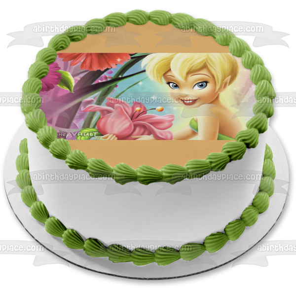 Disney Fairies Tinkerbell Flowers Edible Cake Topper Image ABPID08412