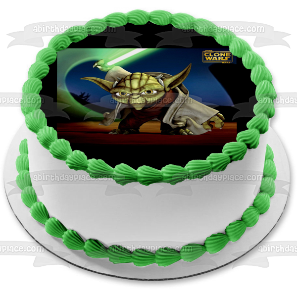 LEGO Star Wars Yoda Lightsaber Edible Cake Topper Image ABPID12674