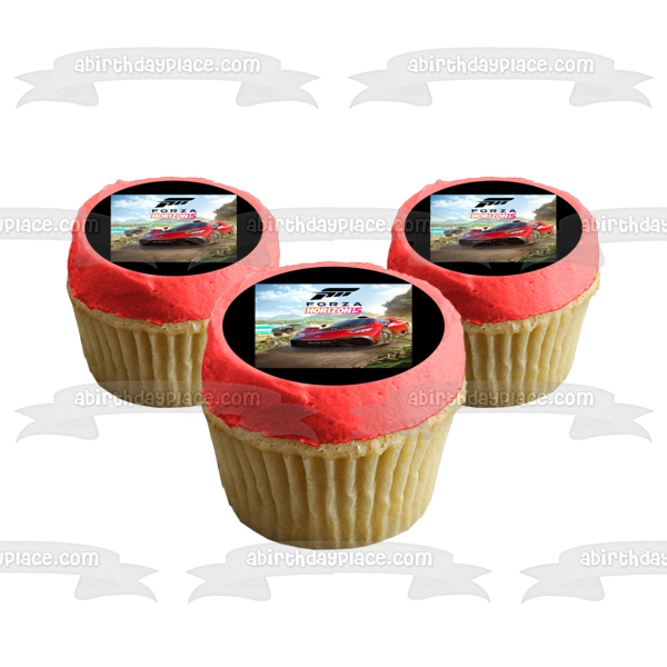 Adorno comestible para tarta con coche de carreras rojo de Forza Horizon 5, imagen ABPID55416 