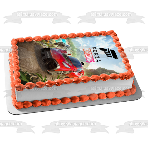 Adorno comestible para tarta con coche de carreras rojo de Forza Horizon 5, imagen ABPID55416 