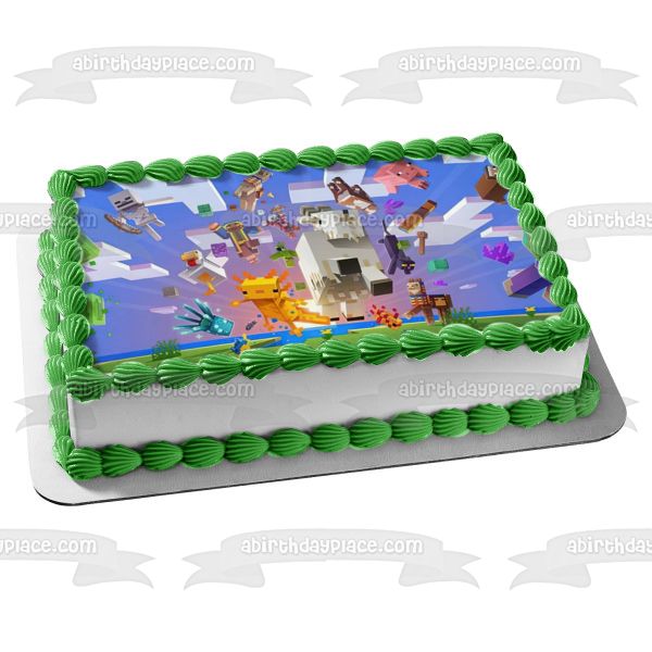 Minecraft Caves &amp; Cliffs Glow Squid Axolotl Goat Adorno comestible para tarta Imagen ABPID55480 