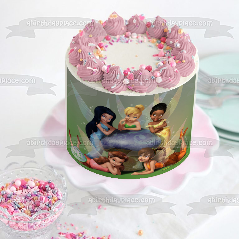 Disney Tinkerbell Vidia Silvermist Iridessa Fawn - Decoración comestible para tarta, imagen ABPID08315 