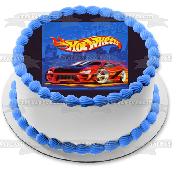 Hot Wheels Logo Red Race Car Edible Cake Topper Image ABPID08325