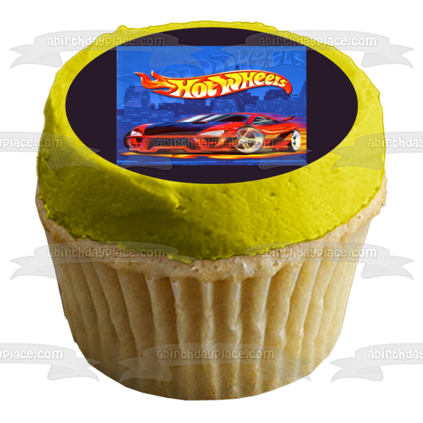 Hot Wheels Logo Red Race Car Edible Cake Topper Image ABPID08325