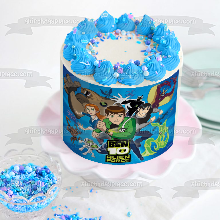 Ben 10 Alien Force Ben Prime Gwen Tennyson Kevin Levin Heatblast Decoración comestible para tarta imagen ABPID08459 