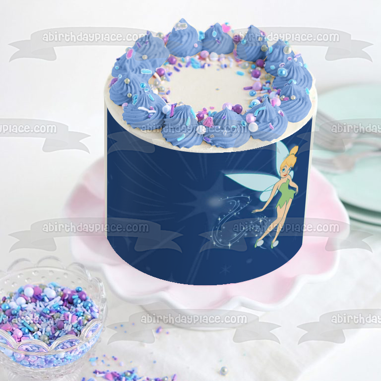 Disney Tinkerbell Flying Stars Edible Cake Topper Image ABPID08342