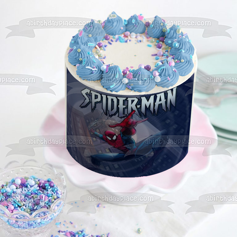 Marvel Spider-Man Webs City Buildings Edible Cake Topper Image ABPID08477