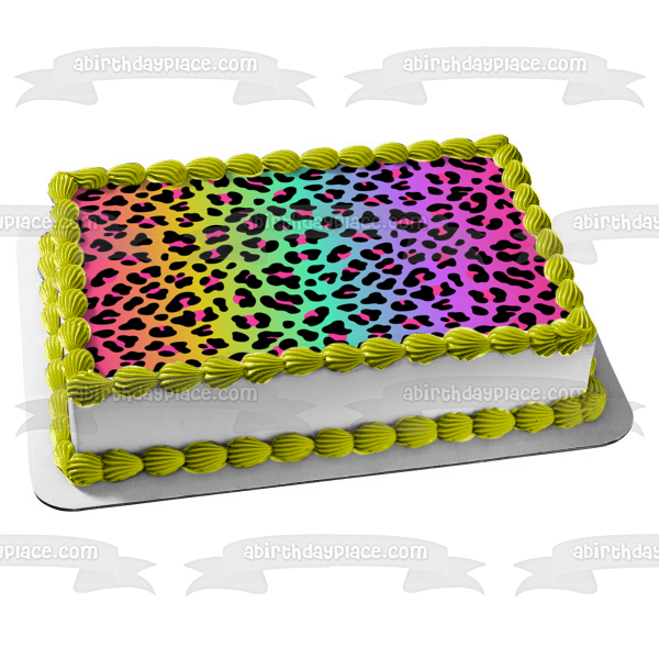 Adorno comestible para tarta con estampado de guepardo y leopardo arcoíris, imagen ABPID55390 