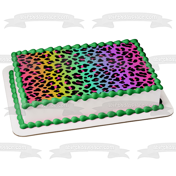 Adorno comestible para tarta con estampado de guepardo y leopardo arcoíris, imagen ABPID55390 