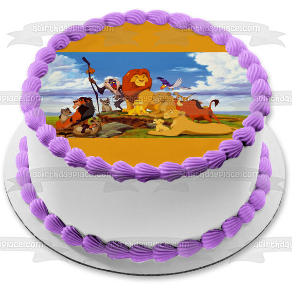 Decoración comestible para tarta con diseño del Rey León, Disney, Mufasa, Simba, Rafiki, Nala, Zazu, Timone, imagen ABPID08362 