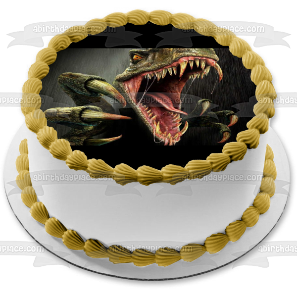 Angry Green Dinosaur Grey Background Edible Cake Topper Image ABPID08370