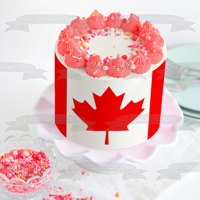 The Canadian Flag Maple Leaf Edible Cake Topper Image ABPID08386