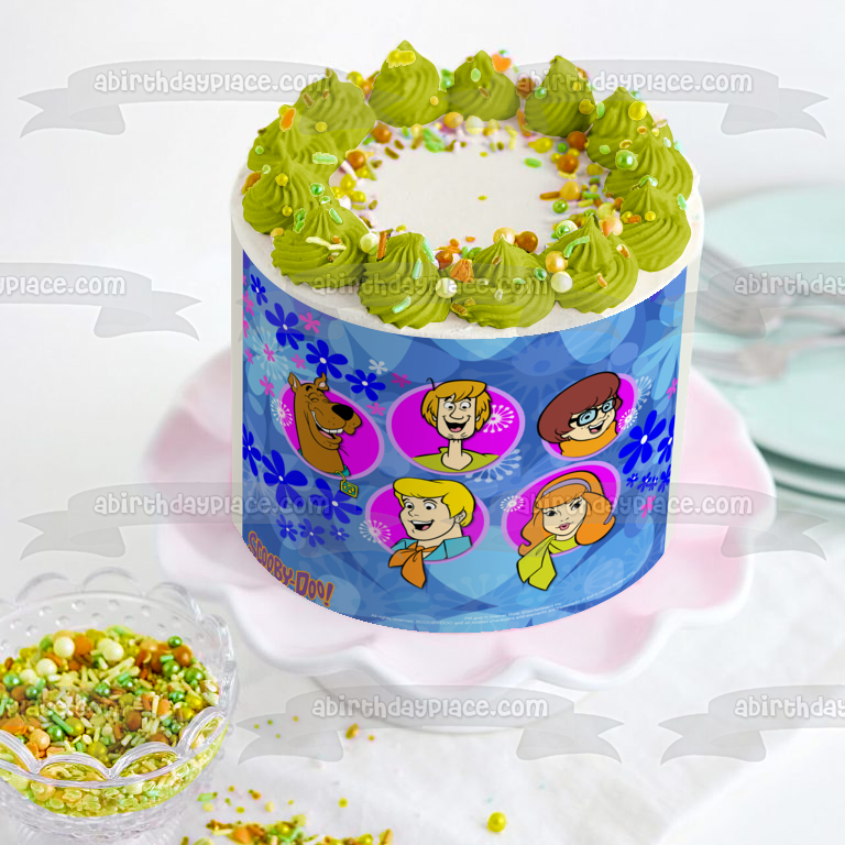 Scooby-Doo Logo Shaggy Velma Fred Daphne Flores Decoración comestible para tarta Imagen ABPID08521 