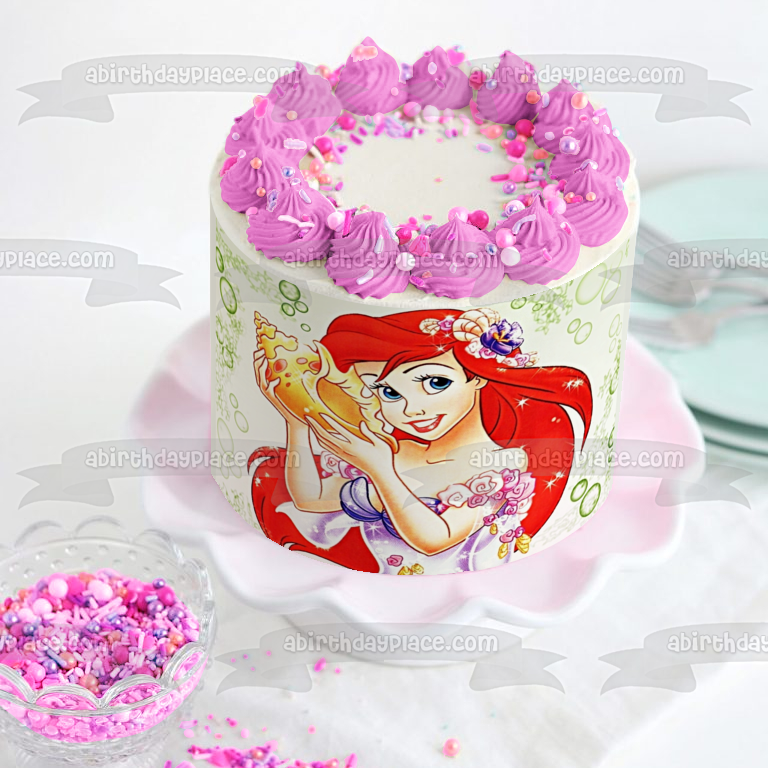 Decoración comestible para tarta de princesa Disney, la Sirenita, Ariel, concha de mar, imagen ABPID08530 