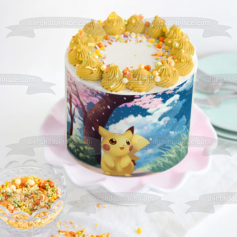 Pokemon Pikachu Árboles Hierba Nubes Imagen comestible para tarta ABPID08786 