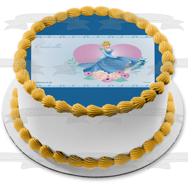 Decoración comestible para tarta con diseño de princesa Cenicienta de Disney, diseño de corazón y flores, imagen ABPID08552 