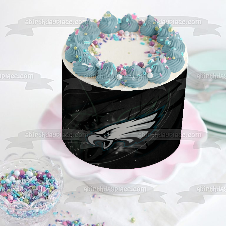 Philadelphia Eagles Dark Logo NFL Black Background Edible Cake Topper Image ABPID08810