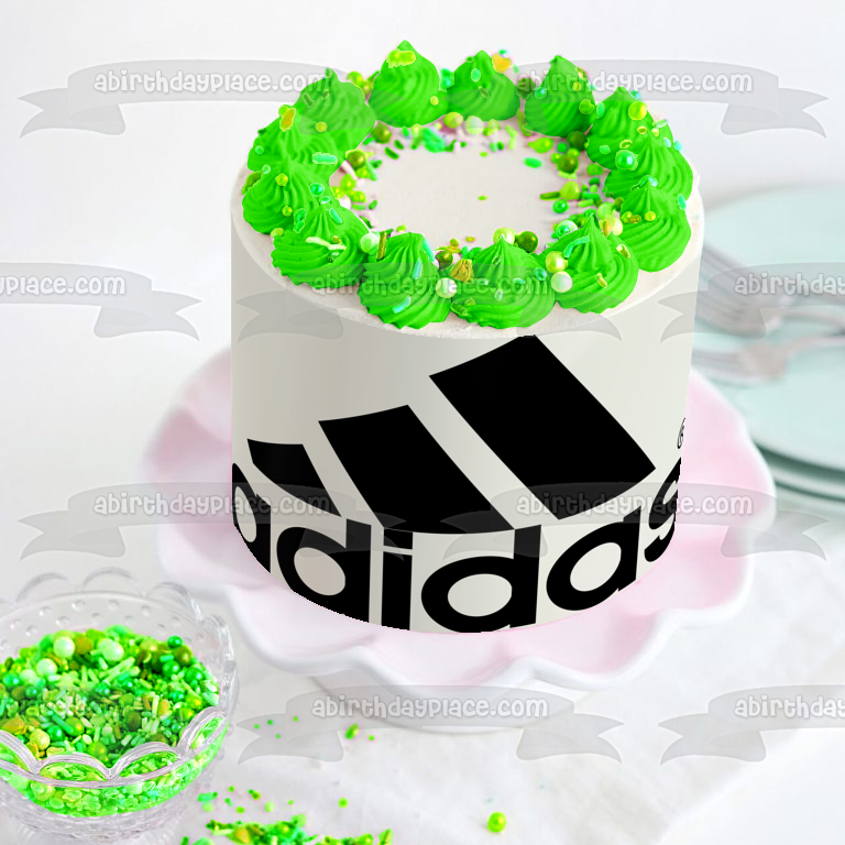 Adorno comestible para tarta con logotipo de Adidas, color negro, imagen ABPID08661 