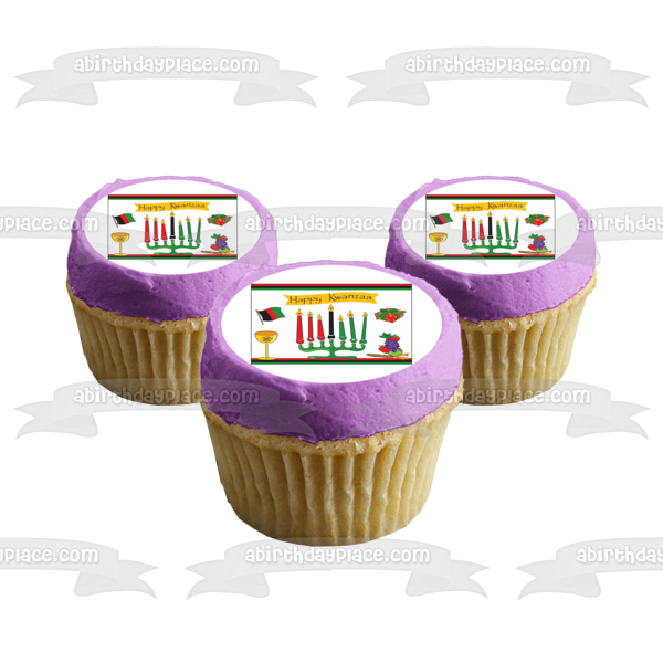 Happy Kwanzaa Presents Grapes Apples Kinara Mishumaa Saba Edible Cake Topper Image ABPID08838