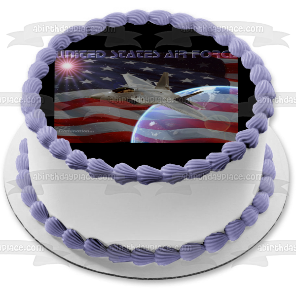 United States Air Force Fighter Plane American Flag Edible Cake Topper Image ABPID08861