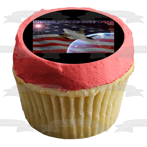 United States Air Force Fighter Plane American Flag Edible Cake Topper Image ABPID08861