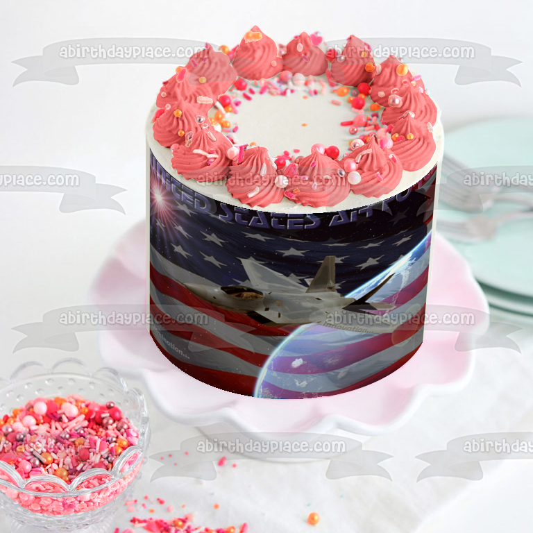 United States Air Force Fighter Plane American Flag Edible Cake Topper Image ABPID08861