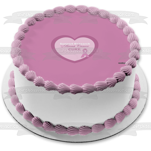 Imagen comestible para tarta con diseño de corazón de cinta morada de concientización sobre el cáncer de mama ABPID08881 