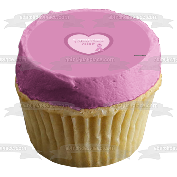 Imagen comestible para tarta con diseño de corazón de cinta morada de concientización sobre el cáncer de mama ABPID08881 