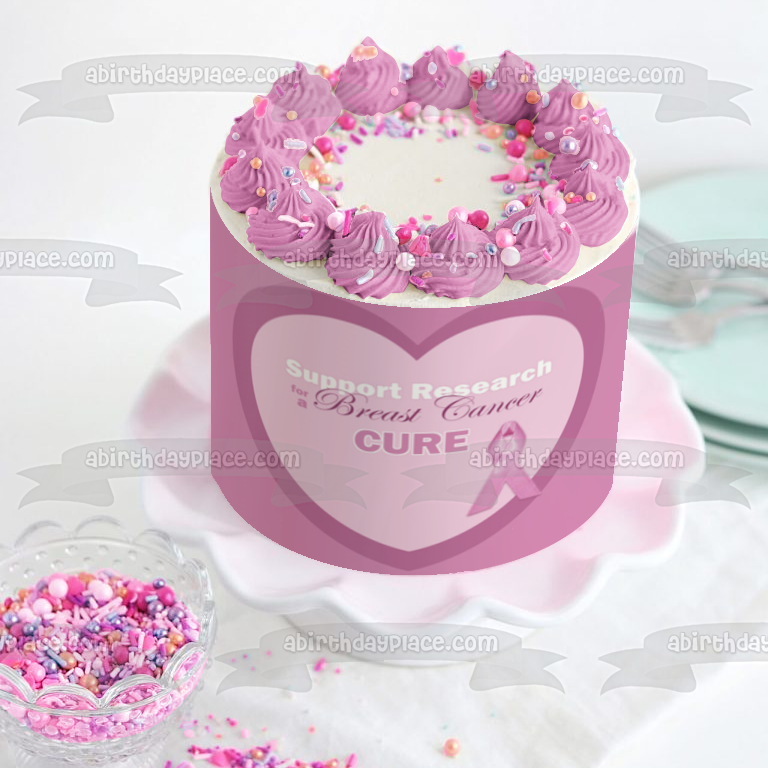 Imagen comestible para tarta con diseño de corazón de cinta morada de concientización sobre el cáncer de mama ABPID08881 