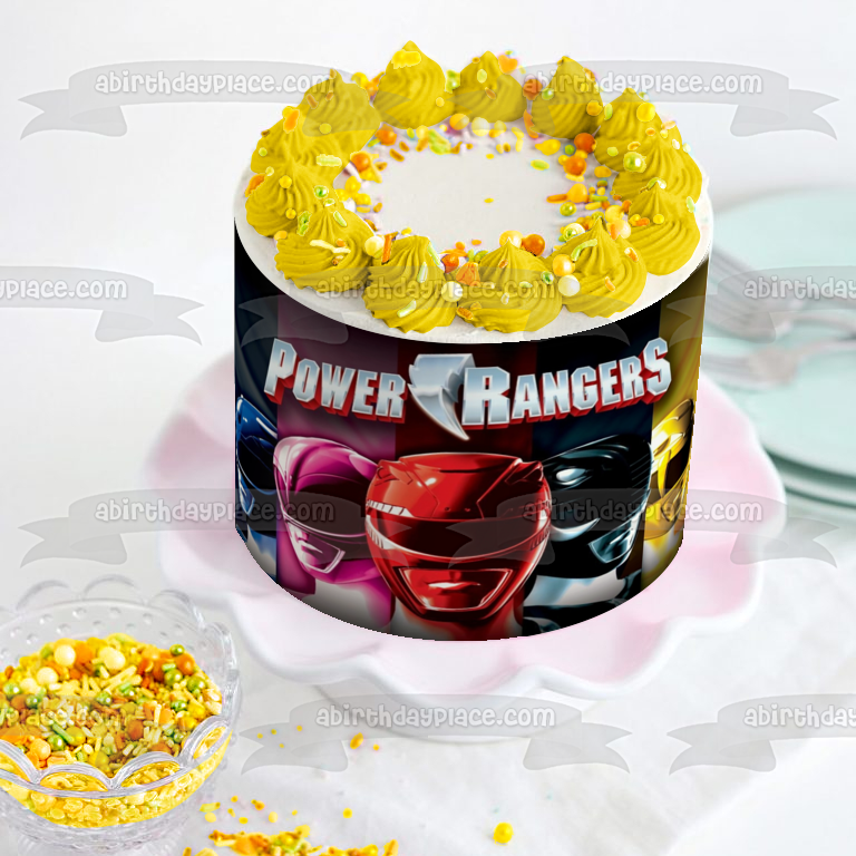 Power Rangers Logo Negro Amarillo Rojo Azul Rosa Imagen comestible para tarta ABPID09047 