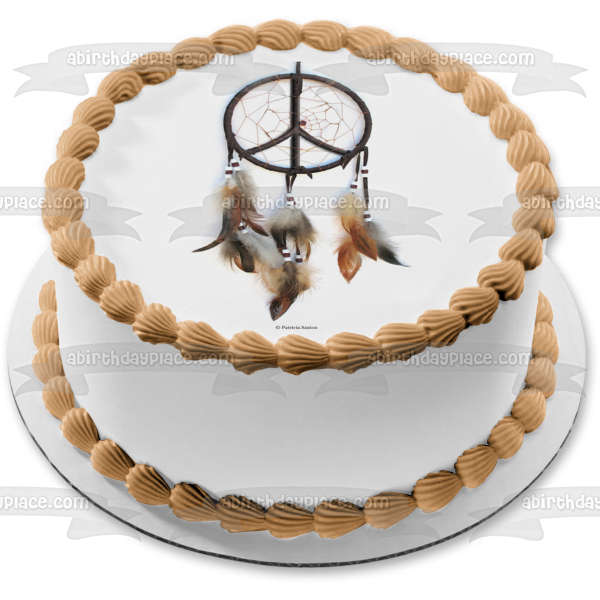 Adorno comestible para tarta con plumas de atrapasueños de nativos americanos, imagen ABPID08896 