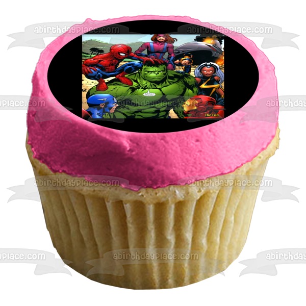 Increíble Hulk tiene amigos Spider-Man Iron Man Capitán América Marvel Comics decoración comestible para tarta imagen ABPID09059 