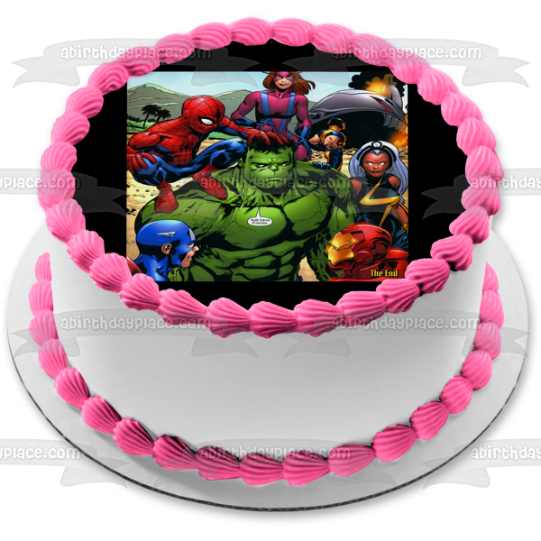 Increíble Hulk tiene amigos Spider-Man Iron Man Capitán América Marvel Comics decoración comestible para tarta imagen ABPID09059 