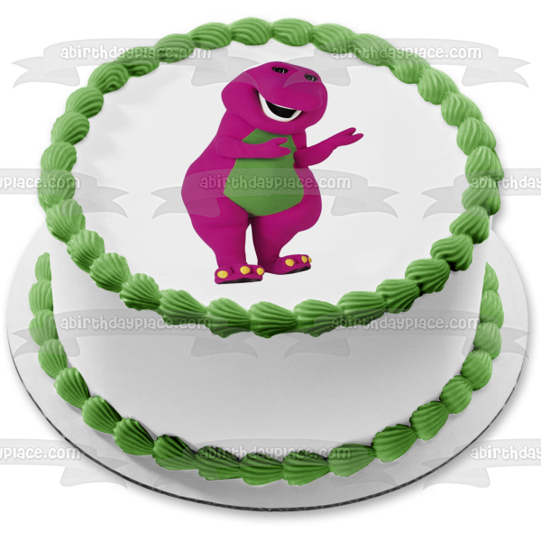 Barney gran dinosaurio morado con modales decoración comestible para tarta imagen ABPID09070 