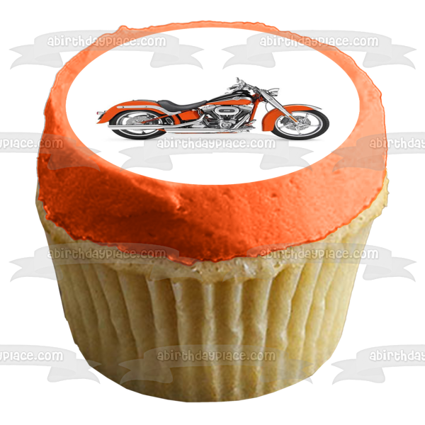 Adorno comestible para tarta Harley-Davidson, color naranja y negro, imagen ABPID09073 