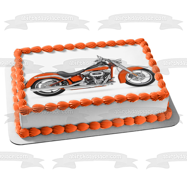 Adorno comestible para tarta Harley-Davidson, color naranja y negro, imagen ABPID09073 