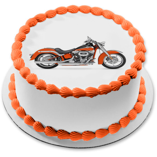 Adorno comestible para tarta Harley-Davidson, color naranja y negro, imagen ABPID09073 