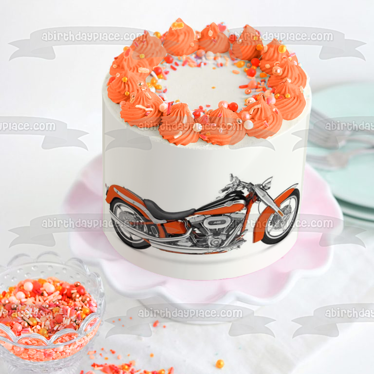 Adorno comestible para tarta Harley-Davidson, color naranja y negro, imagen ABPID09073 