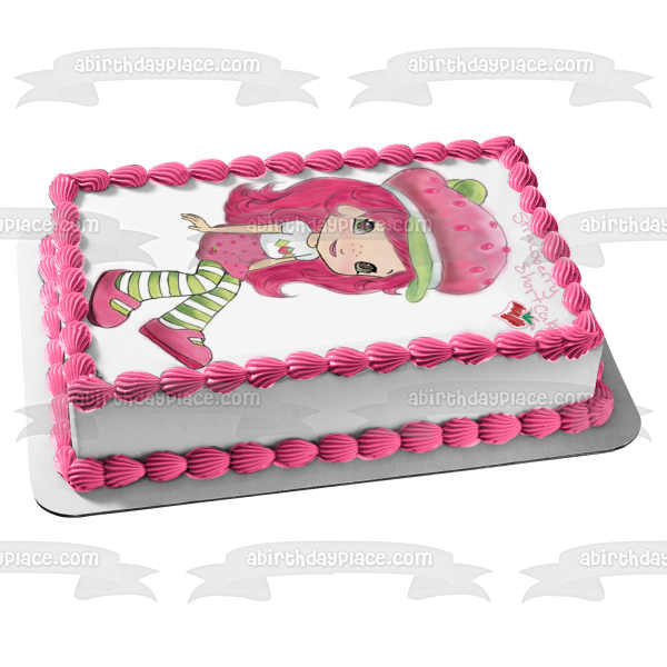 Imagen comestible para tarta de tarta de fresa, color verde, blanco y rosa, ABPID09075 