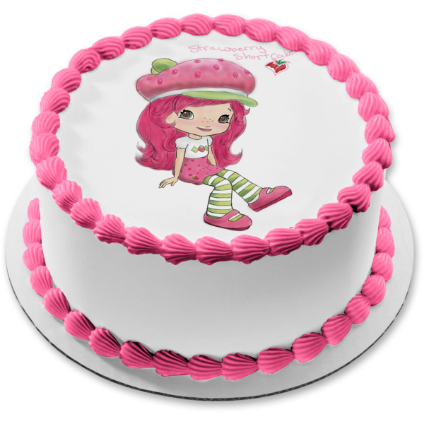 Imagen comestible para tarta de tarta de fresa, color verde, blanco y rosa, ABPID09075 