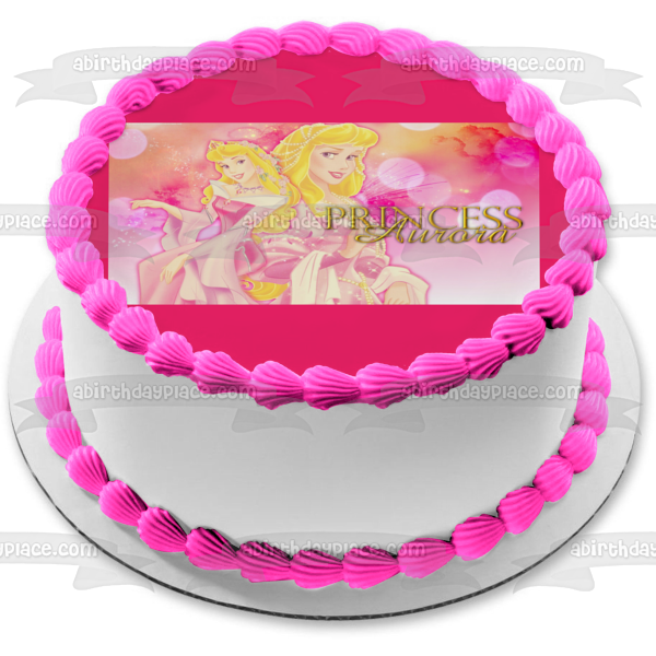 Adorno comestible para tarta con vestido rosa de la Bella Durmiente de la Princesa Aurora de Disney, imagen ABPID09087 