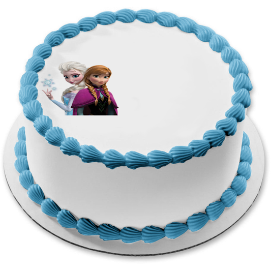 Imagen de decoración comestible para tarta con copos de nieve de Frozen Anna Elsa de Disney ABPID08983 