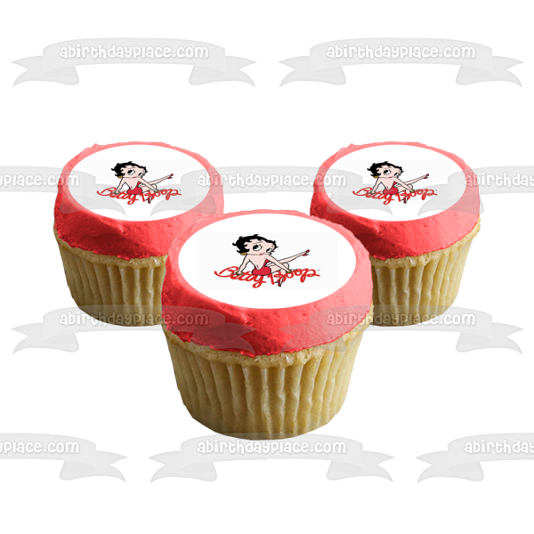 Betty Boop vestido rojo pendientes de aro pelo negro adorno comestible para tarta imagen ABPID09107 